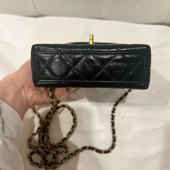 Chanel Kelly Black Top Handle Nano Mini SLG Purse w/Chain Micro Shopping Bag 23K - Picture 11 of 15